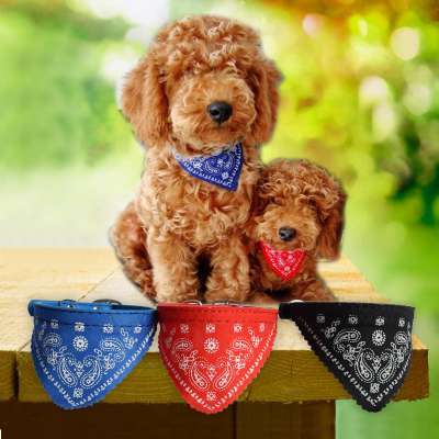 Wholesale PU&Canvas Collar Drool Pet Scarf for M Size Dogs Gift Triangle Scarf